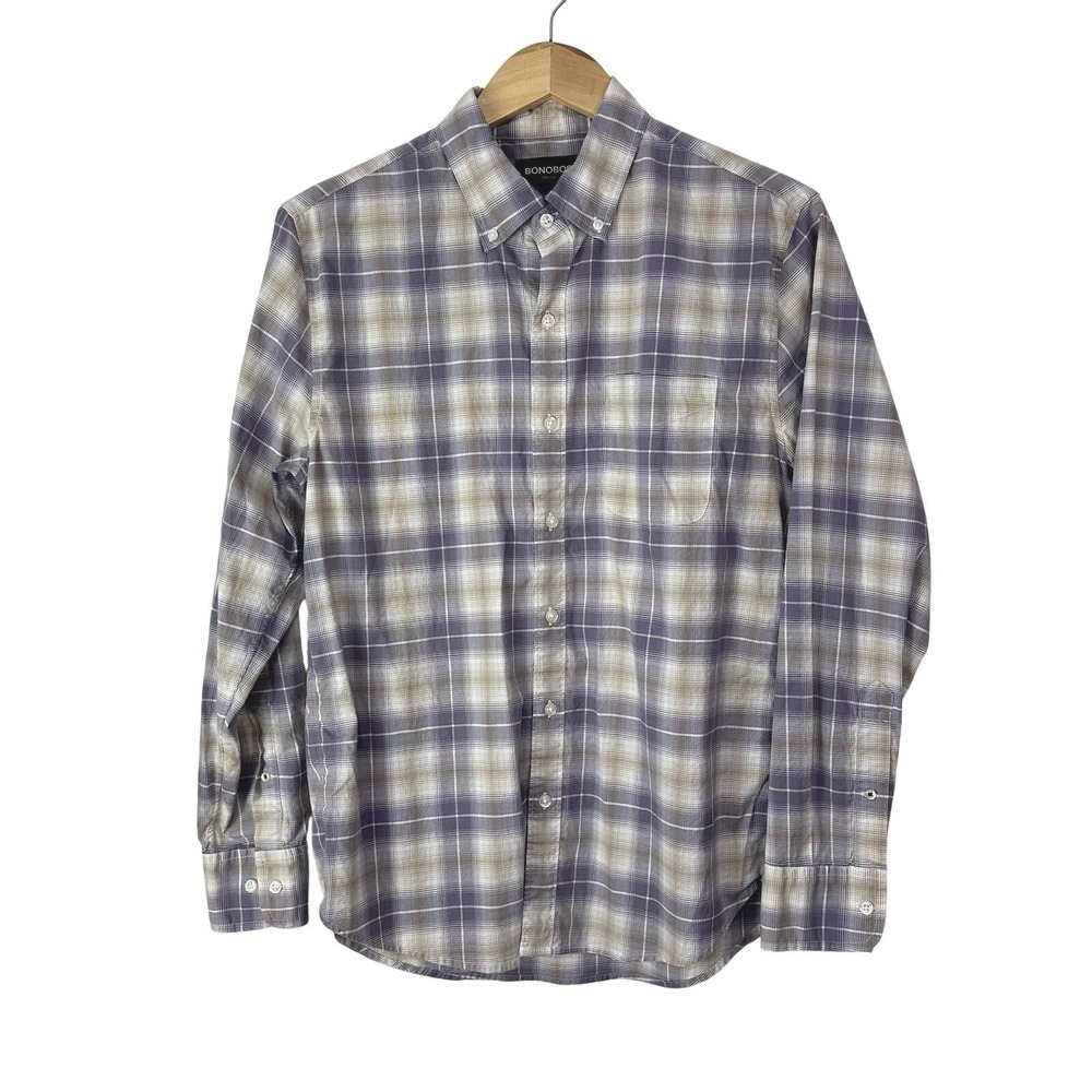 Bonobos Shirt Standard Fit Mens Medium Purple Plaid Button Down Long Sleeve Work